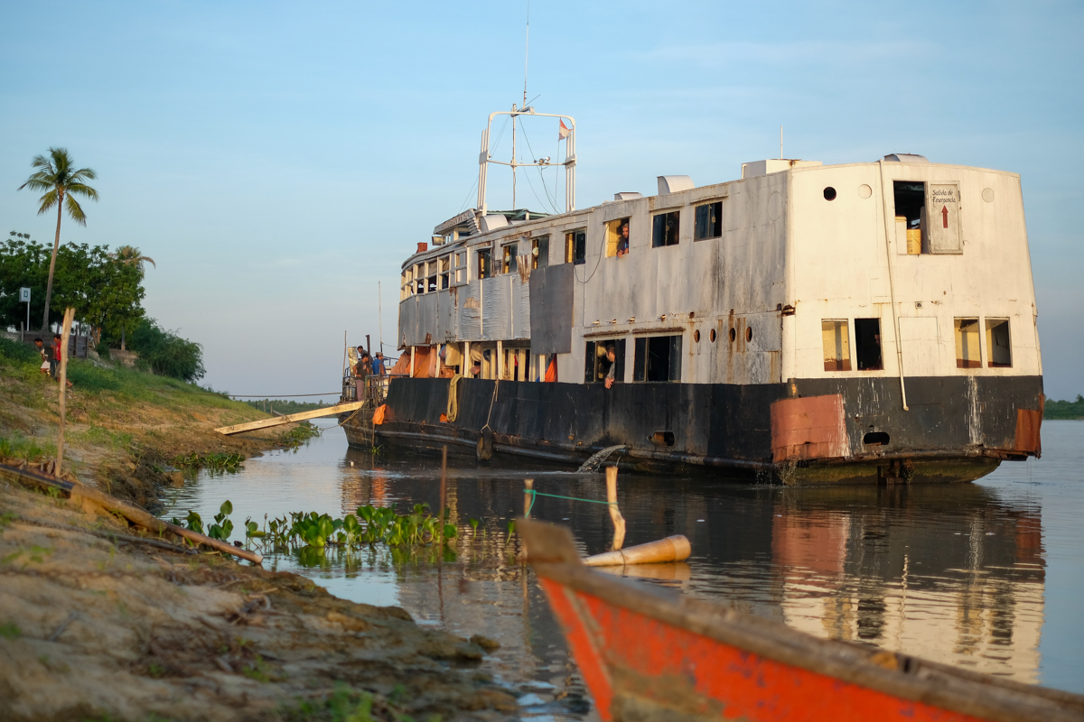 Lone calf crossing a dusty dirt road in a remote Pantanal village at the end of the Aquidaban route, Paraguay