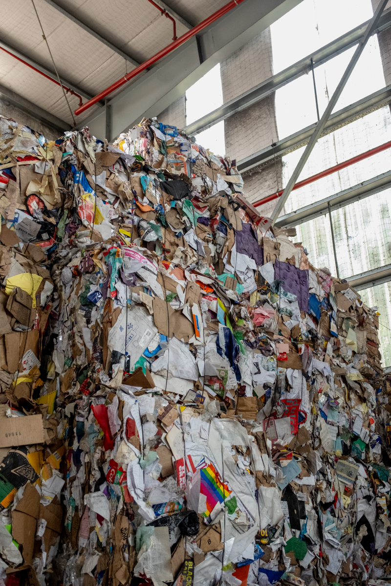 Cartonero workers at a sorting station inside a recycling cooperative, Buenos Aires